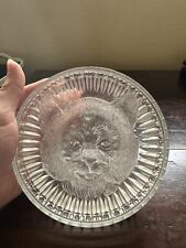 Antique Child's Crystal Clear Glass Cat Plate Bowl, EAPG, Columbia Glass Ohio  picture
