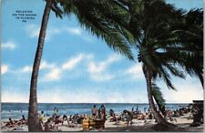 c1940s FLORIDA Linen Postcard Bathing Beach Scene 