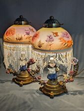 🛋️ 2 Antique French Boudoir Lamps Approx 1940 Friedlander. Porcelain, bronze. picture