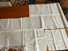Antique Damask 4 LINEN Show Towels  B EMBROIDERED 1 With Fringe Vintage picture