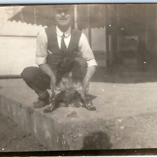 c1910s Dapper Man & Puppy Dog RPPC Store Front Downtown Concrete Real Photo A128 picture