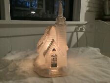 Holiday Lighted Sculpture Frosted Village Church Acrylic Battery White lights picture
