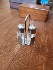 Vintage Italian Glass Shiny Chrome Salt Pepper Shakers w Stand picture