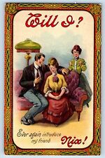 Nix Postcard Will I Ever Again Introduce My Friend Man Cheating c1910's Antique picture