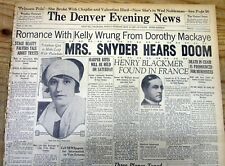 1927 hdlne newspaper RUTH SNYDER sentenced to DEATH in ELECTRIC CHAIR for MURDER picture