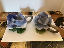 One Pair Of Vintage Blue Napoleon Capodimonte Roses Candle Holders As-Is picture