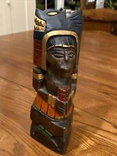 Vintage 8.5” Handmade Carved Mayan Aztec Ethnic Sculpture Wood Totem Pole Statue picture