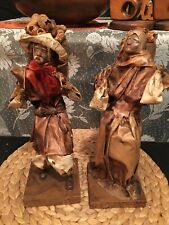 VINTAGE HAND CRAFTED PAPER MACHE SPANISH FARMER FIGURINES SET OF 2 picture