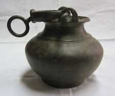 An old antique 18th C solid brass hindu ritual lota vessel with handle and ring picture