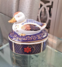 Oriental Ceramic Duck Trinket Box Cobalt Blue with 24 Karat picture
