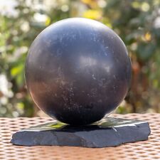 Large Authentic Shungite polished sphere with stand 4.68 inch #8713T picture