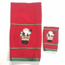 Vintage Cecil Saydah Christmas Bath/Hand Towel Set Embroidered Santa Teddy Bear picture