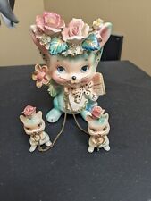 Vintage 1960's Arnart Anthropomorphic Mother Cat & 2 Kittens Porcelain Figurines picture