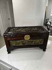 Mid 20th Century Chinoiserie Camphor Wood Oriental Carved Chest 27 X 13 X 14.5