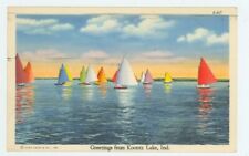 KOONTZ LAKE,INDIANA-GREETINGS-SAILBOATS-LINEN-PM1941-(IN-KMISC) picture