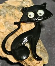 Vintage Halloween Enamled Black Cat With Cutiest Goggle Eyes Unsigned  picture