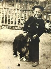 1954 Photo Funny Baby Boy Hugs Dog Village B&W Vintage Photo Snapshot picture