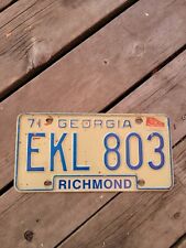 Expired License Plate Georgia 71 Richmond County Cream Blue Novelty Peach State picture