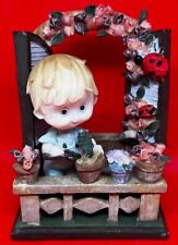 Vintage Little Boy Window Balcony Flowerpot Ladybug Gardening Figurine picture