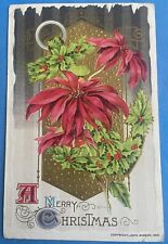 Antique John Winsch 1910 Christmas Postcard Poinsettia Holly Embossed picture