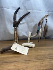 Native American Handmade Beaded Peace Pipe & Display Antler Leather Wrapped EG picture