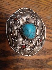 Paige Wallace 1980s Vintage German silver turquoise and coral Belt Ornament 4x3