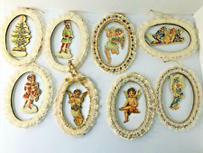  8 Vintage 1980s Merrimack Victorian Christmas Ornaments Child Angel Tree Sled picture