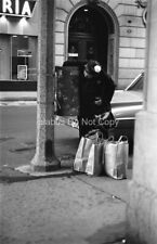 1966 Film NEGATIVE Nicely Dressed Woman Digging Thru Trash Bin on Pole Boston picture