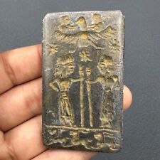 Ancient Near Eastern King And Queen With Luck Bird Intaglio Tablet picture
