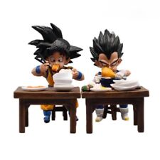 2PCS Anime Dragon Ball Cute Son Goku & Vegeta Eat Meal Gobble 8cm Figure Statue picture