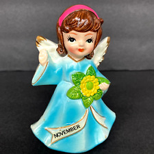 VTG Korea Chalkware Angel NOVEMBER Birthday Month Sunflower Girl Figurine 4 in picture