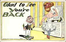 Creepy Little Man Ogles Woman's Bare Back Misogyny Wordplay c1905 Postcard picture
