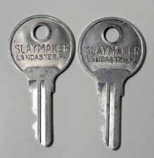 2 Vintage Slaymaker Aluminum Flat Keys Marked F634 and Approx 1.75