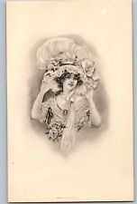 C1910 Young Lady Posing With Hat Scarf Ready For Hand Coloring Postcard picture
