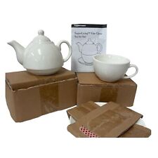 TupperLiving Fine China Tea for One Teapot Cup Saucer Set By Tupperware White picture