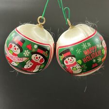 2 Vtg Hallmark 1976 Happy The Snowman Christmas Satin Ball Ornaments Set Frosty picture
