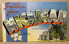 Greetings from Michigan Multi View Large Letter Vintage Linen Postcard picture