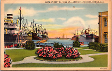 Mobile Alabama Freighter Fishing Ships at State Docks Vintage 1940's Postcard  picture