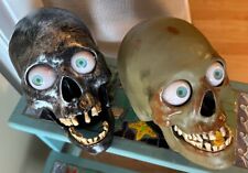 2 Animated Scary Skulls GEMMY INDUSTRIES Sounds/eyes Light Up Vintage picture