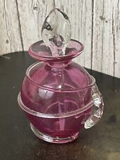 Vintage 1991 Italian Art Glass Clear Ribs Pink Perfume Bottle Clear Stopper picture
