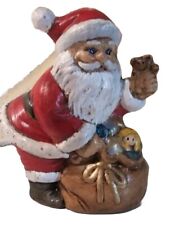 VTG Classic Santa Holding Teddy Bear Collectible HTF Evie On Bottom Miniature  picture