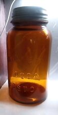 Antique Vtg Glass Canning Mason Jar Wan Eta Cocoa Boston Amber Brown Quart ERROR picture