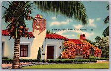 Miami Beach Florida Tropical Residence Streetview Linen Cancel WOB Postcard picture