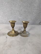 Pair Antique Hand Decorated Brass Etched Candlestick Holders India - 3