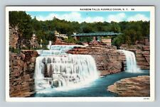 Ausable Chasm NY-New York, Rainbow Falls, Bridge Vintage Souvenir Postcard picture
