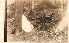 Hunter Man with Rifle Camping Tent Campfire  1907 Manchester Mass RPPC Postcard picture