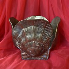 Vintage MCM Hollywood Regency Brass Sea Shell Clam Planter Patina Vase picture