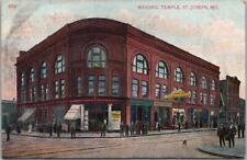 Vintage 1910s ST. JOSEPH, Missouri Postcard MASONIC TEMPLE Lodge / Street View picture