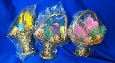 3 VTG BLOWN MOLD  NOS PLASTIC 1970S EASTER OR XMAS ORN BASKETS CHICK, BUNNY, EGG picture
