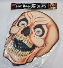 NOS Vintage 1988 Beistle Skulls Set of 2 Glow in the Dark Halloween Double Sided picture